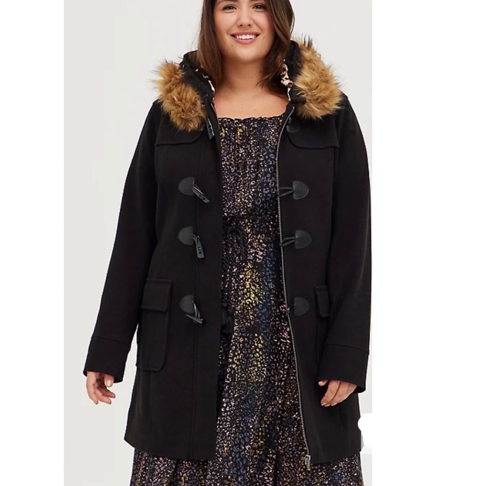 Torrid Black Brushed Ponte Hooded Toggle Coat size 1X